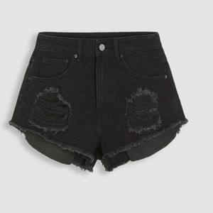 Cider Black denim ripped short shorts